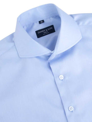 Dandy & Son Cutaway Collar shirt in non-iron cotton blue flat lay side view