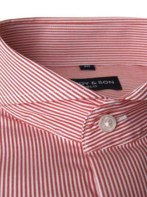 Dandy & Son Extreme Cutaway collar shirt in orange stripes close up