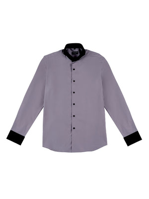 Limited Edition Extreme Cutaway Collar Grey With Black Contrast Men's Dress Shirt Opened