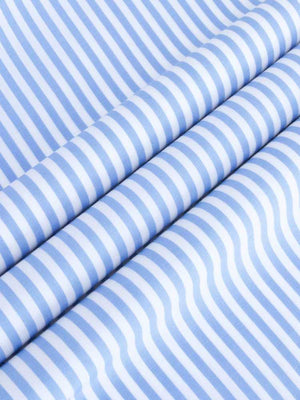 Dandy & Son Extreme Cutaway Collar shirt in big blue stripes and french cuffs flat lay fabric