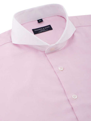 Dandy & Son Extreme Cutaway collar shirt in pink premium cotton with french cuffs