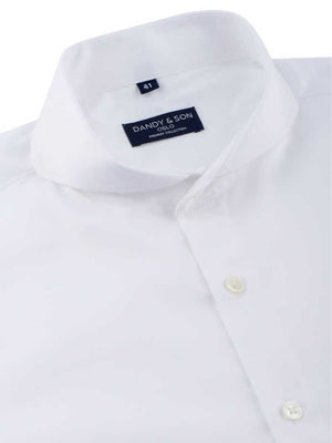 Dandy & Son Extreme Cutaway shirt in white premium fabric with french cuff flat lay side buttoned