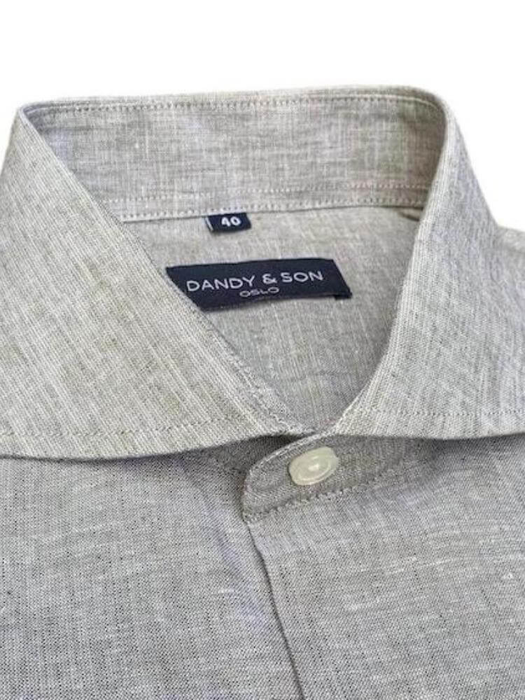 Dandy & Son Cutaway Collar shirt in olive linen fabric