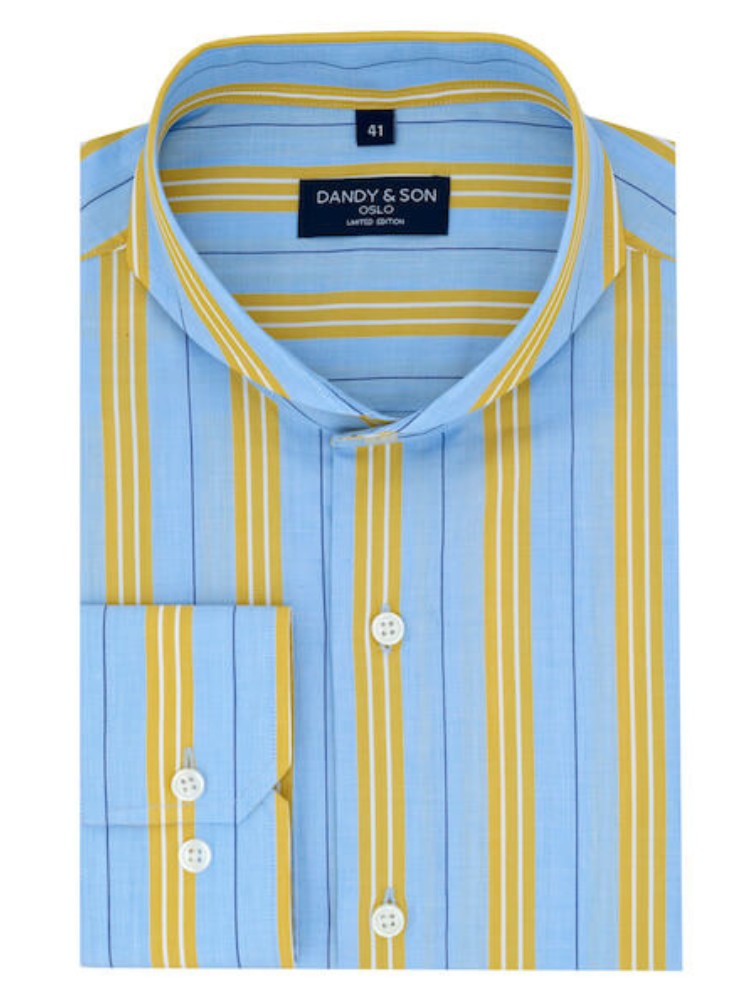 Limited Edition Extreme Cutaway Blue With Yellow Stripes Shirt Flat Lay