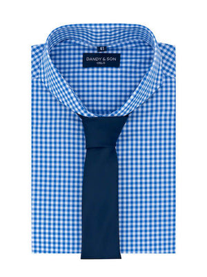 Dandy & Son Extreme Cutaway shirt in blue gingham with tie 