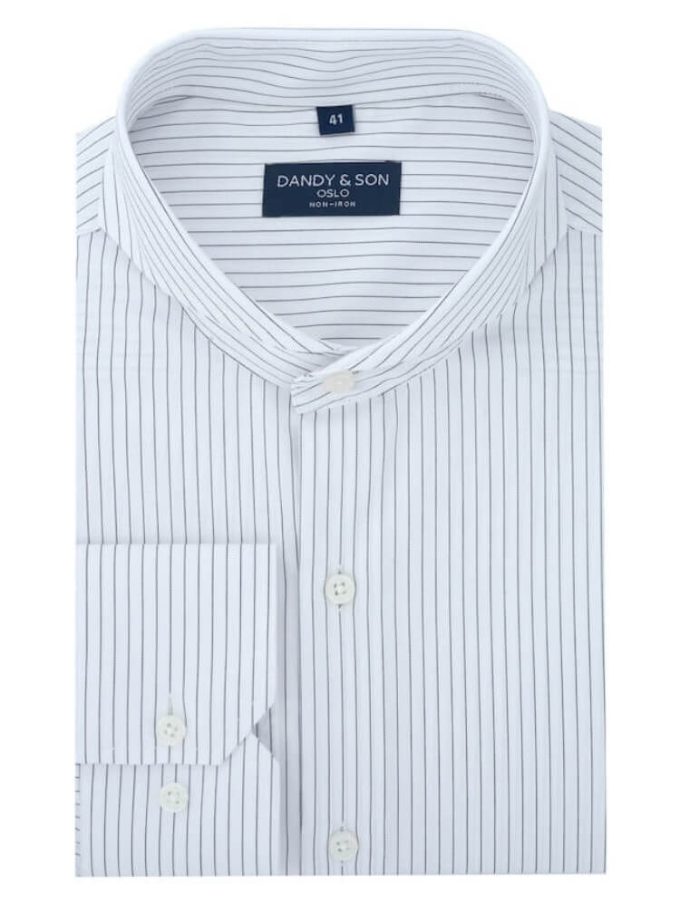 Extreme Cutaway Collar Non-Iron Black Thin Stripes Shirt flat lay