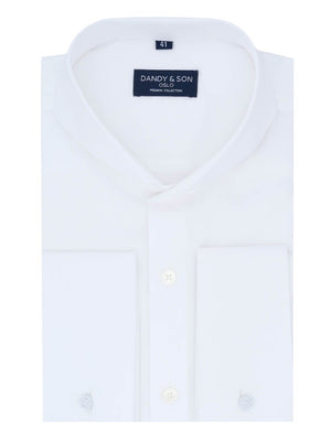 Dandy & Son Extreme Cutaway Collar shirt in white with french cuff flat lay