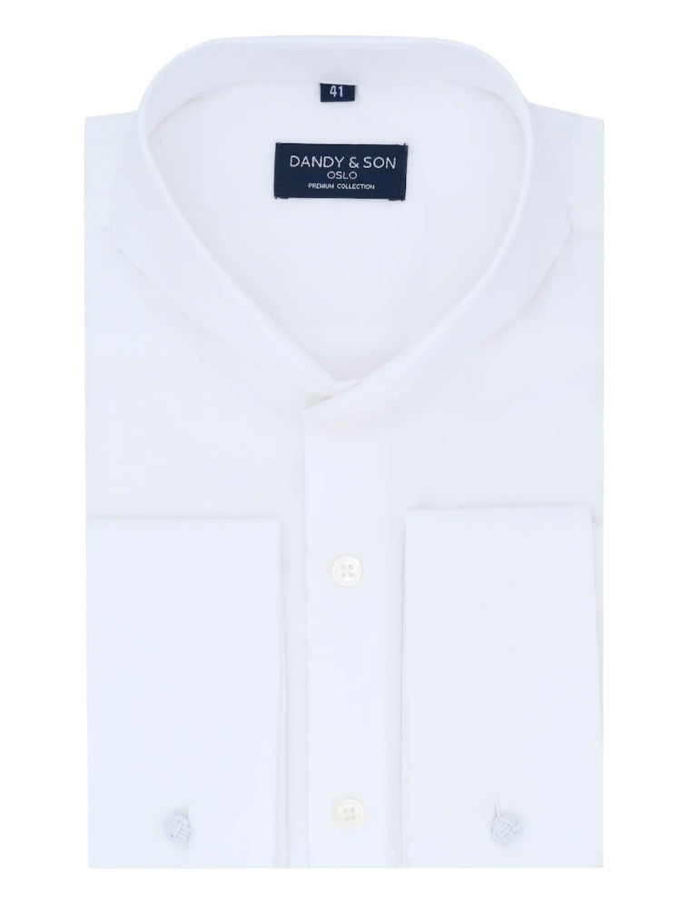 Dandy & Son Extreme Cutaway Collar shirt in white with french cuff flat lay