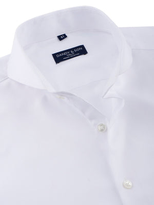Dandy & Son Extreme Cutaway shirt in white premium fabric with french cuff flat lay unbuttoned