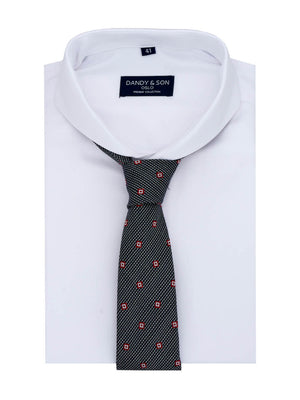 Dandy & Son Extreme Cutaway shirt in white premium fabric with french cuff flat lay with tie