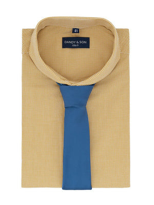 Dandy & Son Extreme Cutaway shirt in yellow grid cotton flat lay with tie