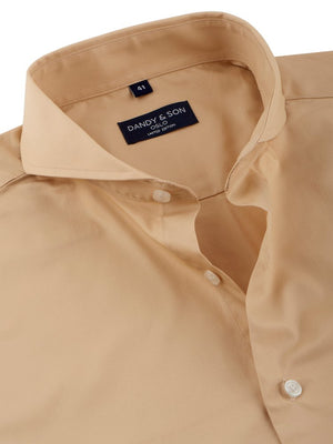 Limited Edition Extreme Cutaway Beige Cotton Shirt Unbuttoned Close Up