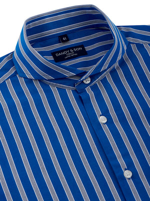 Limited Edition Extreme Cutaway Collar Blue With White Black Stripes Shirt Close Up Buttoned Up