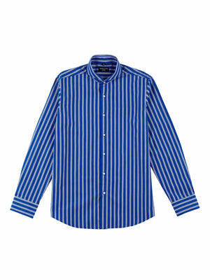 Limited Edition Extreme Cutaway Collar Blue With White Black Stripes Shirt Open Flat Lay