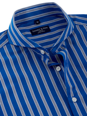 Limited Edition Extreme Cutaway Collar Blue With White Black Stripes Shirt Close Up Unbuttoned