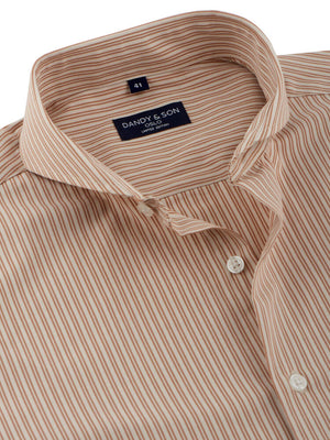 Limited Edition Extreme Cutaway Collar Pink Peach With Stripes Shirt Close Up Unbuttoned