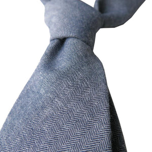 Dandy & Son blue herringbone wool tie close up shot