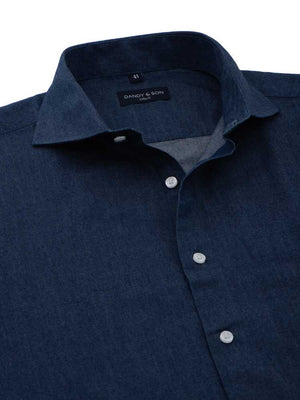Dandy & Son Cutaway Collar shirt in denim fabric unbuttoned