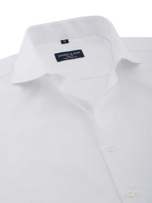 Dandy & Son Cutaway Collar shirt in french cuff white cotton unbuttoned