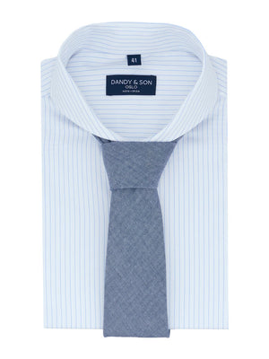 Extreme Cutaway Collar Non-Iron Light Blue Thin Stripes Shirt with tie