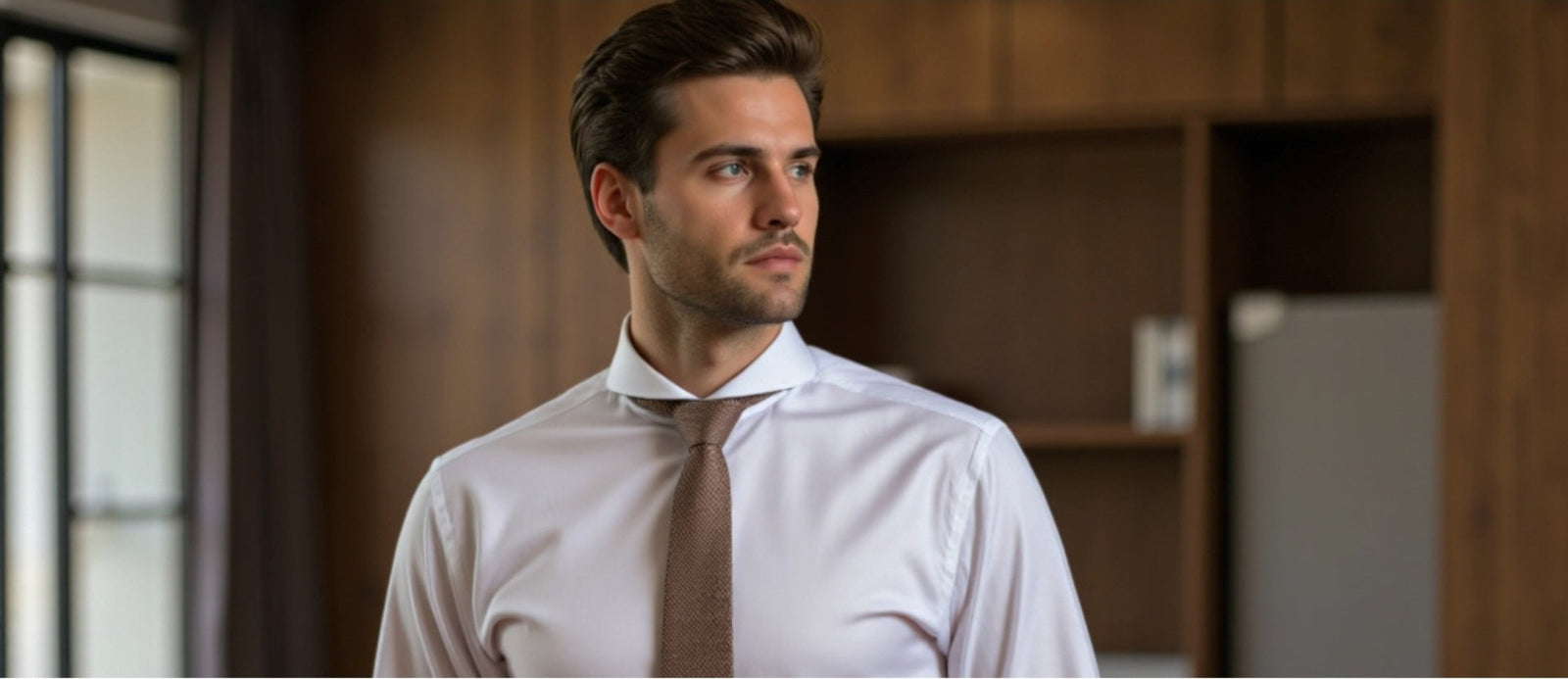 All Dress Shirts for Men from Dandy & Son. Image of man wearing a Extreme Cutaway Collar Shirt for Dandy & Son