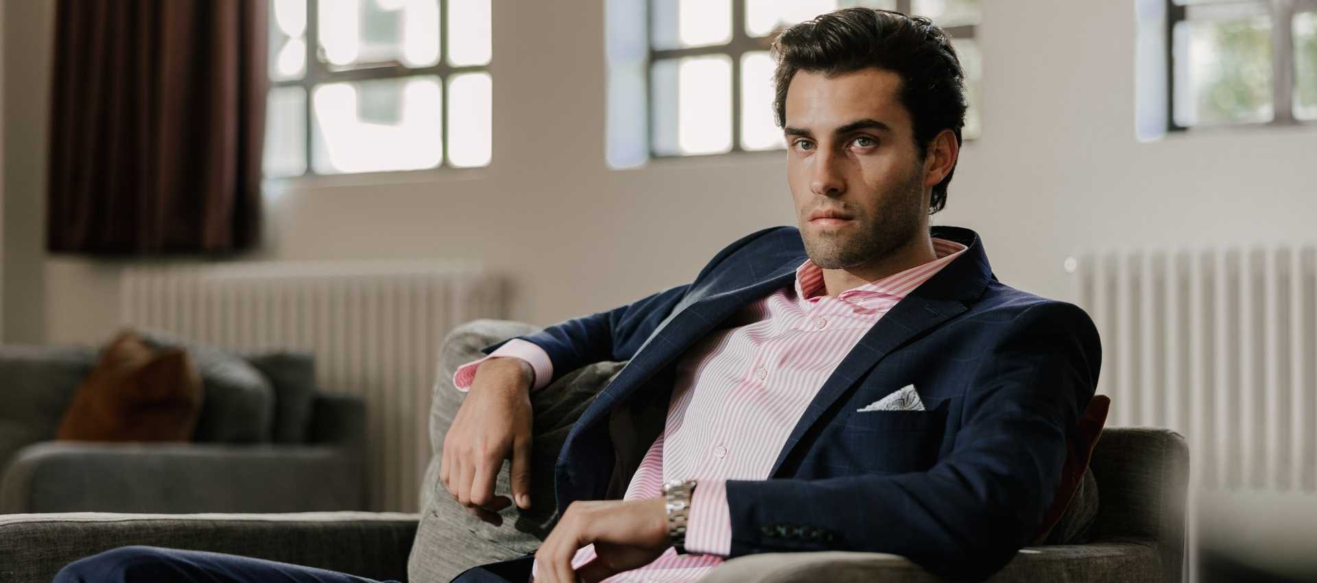New Arrivals from Dandy & Son. Model wearing an Extreme Cutaway Collar Shirt for Men from Dandy & Son
