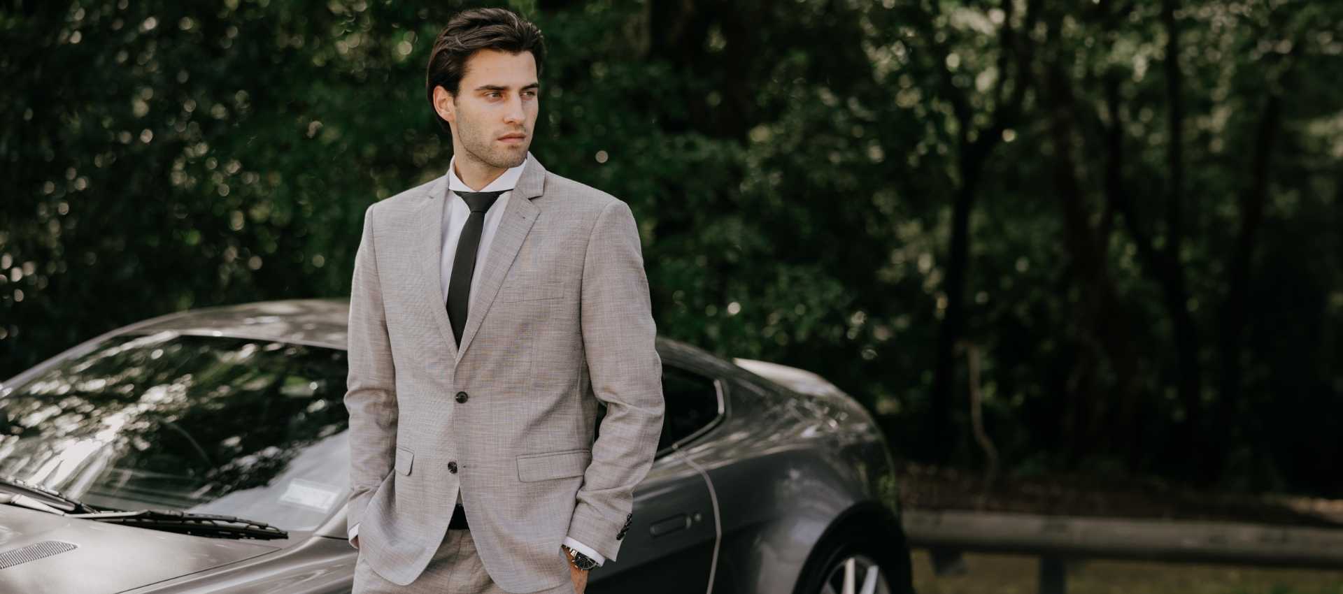 Collection of all White Dress Shirts for Men from Dandy & Son. Image of a man wearing a White Extreme Cutaway Collar Shirt from Dandy & Son.