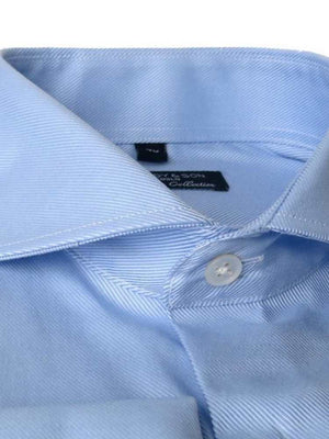 Dandy & Son Cutaway Collar shirt in blue premium weave cotton french cuffs