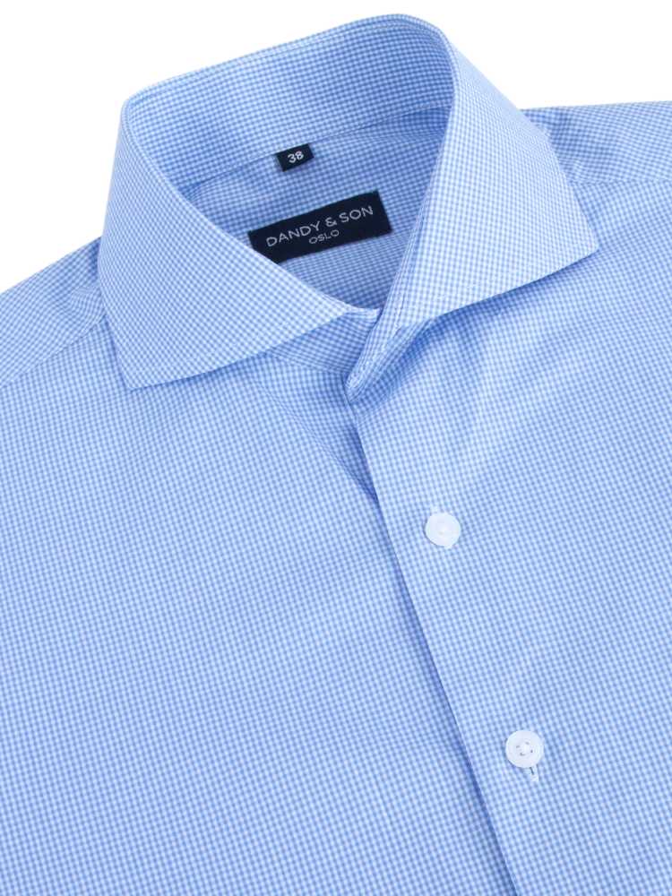 Cutaway Light Blue Grid Shirt - DANDY & SON Cutaway Light Blue Grid Shirt - DANDY & SON