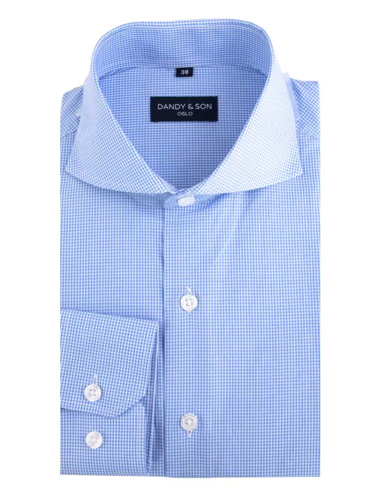 Cutaway Light Blue Grid Shirt - DANDY & SON Cutaway Light Blue Grid Shirt - DANDY & SON