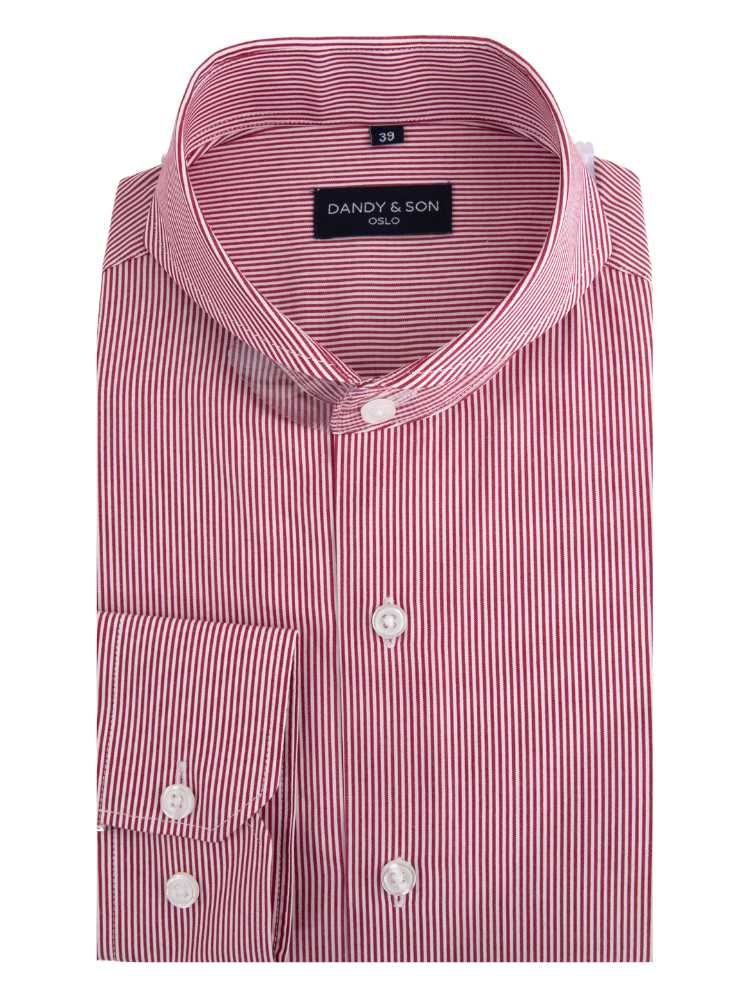 Dandy &amp; Son Extreme Cutaway collar shirt in red striped cotton flat lay