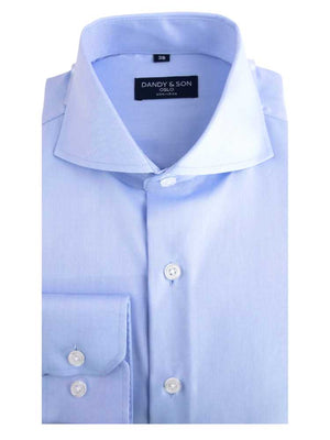 Dandy & Son Cutaway Collar shirt in non-iron cotton blue flat lay
