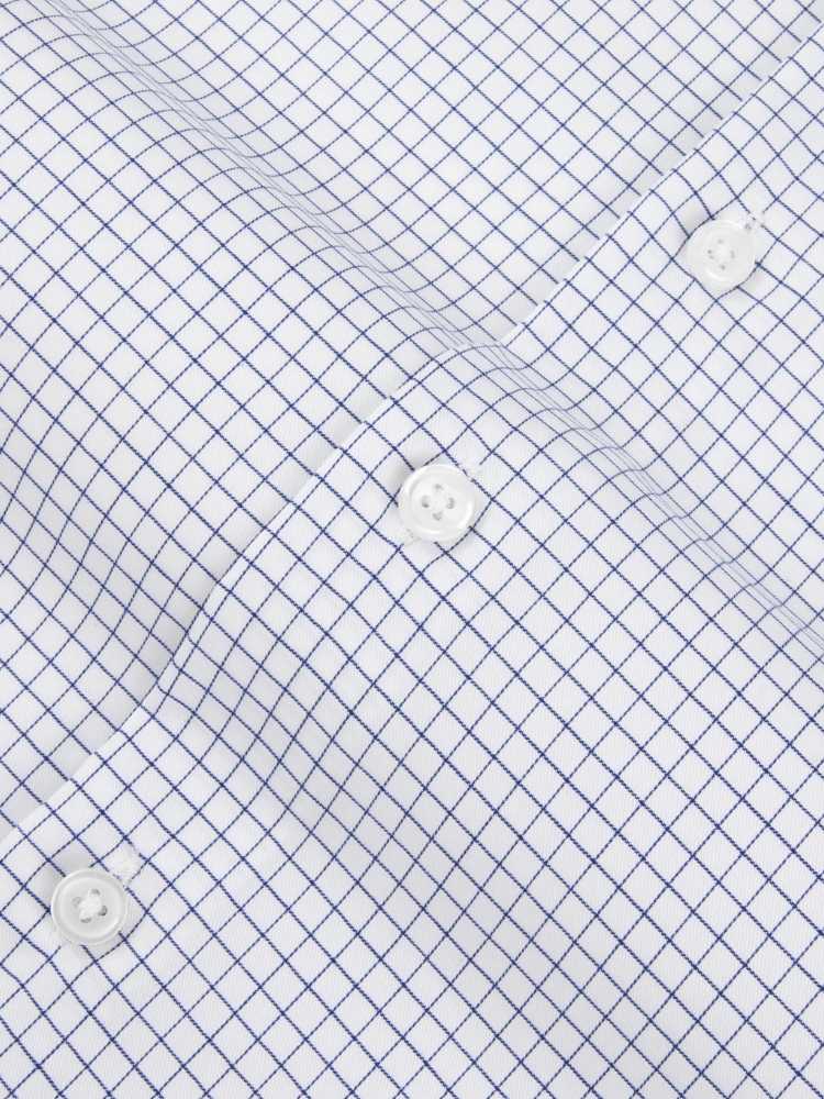 Dandy &amp; Son Extreme cutaway collar non iron blue grid shirt flat lay close up
