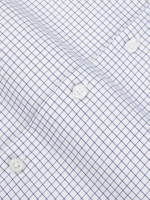Dandy & Son Extreme cutaway collar non iron blue grid shirt flat lay close up