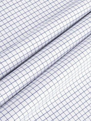 Dandy & Son Extreme cutaway collar non iron blue grid shirt flat lay close up fabric