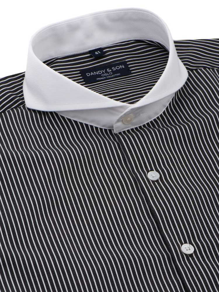 Extreme Cutaway Pinstripe Contrast Shirt French Cuff - DANDY & SON Extreme Cutaway Pinstripe Contrast Shirt French Cuff - DANDY & SON