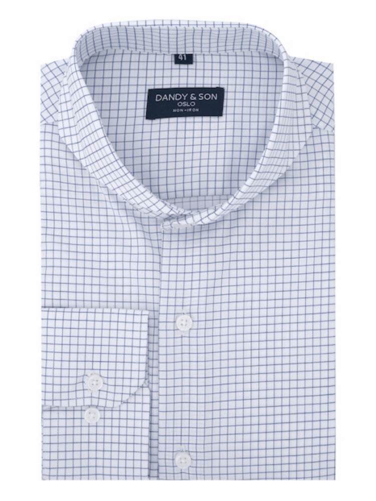 Dandy &amp; Son Extreme Cutaway Collar shirt in light blue non-iron cotton flat lay 