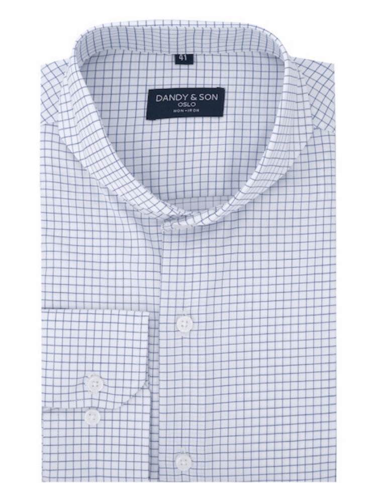 Dandy & Son Extreme Cutaway Collar shirt in light blue non-iron cotton flat lay 