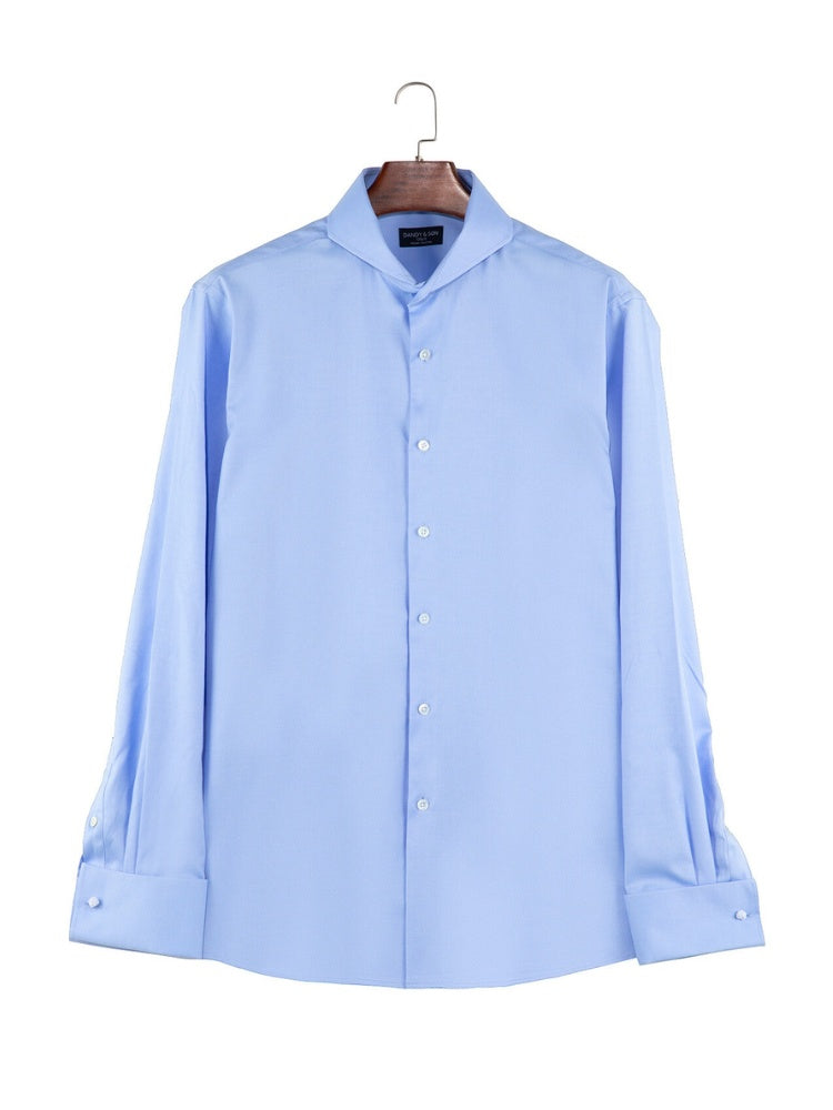 Extreme Cutaway Blue Premium Weave Shirt French Cuff - DANDY & SON Extreme Cutaway Blue Premium Weave Shirt French Cuff - DANDY & SON