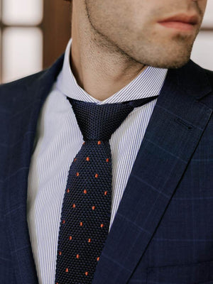 Extreme Cutaway Collar Classic Blue Striped Shirt On Model With Tie And  Suit Jacket