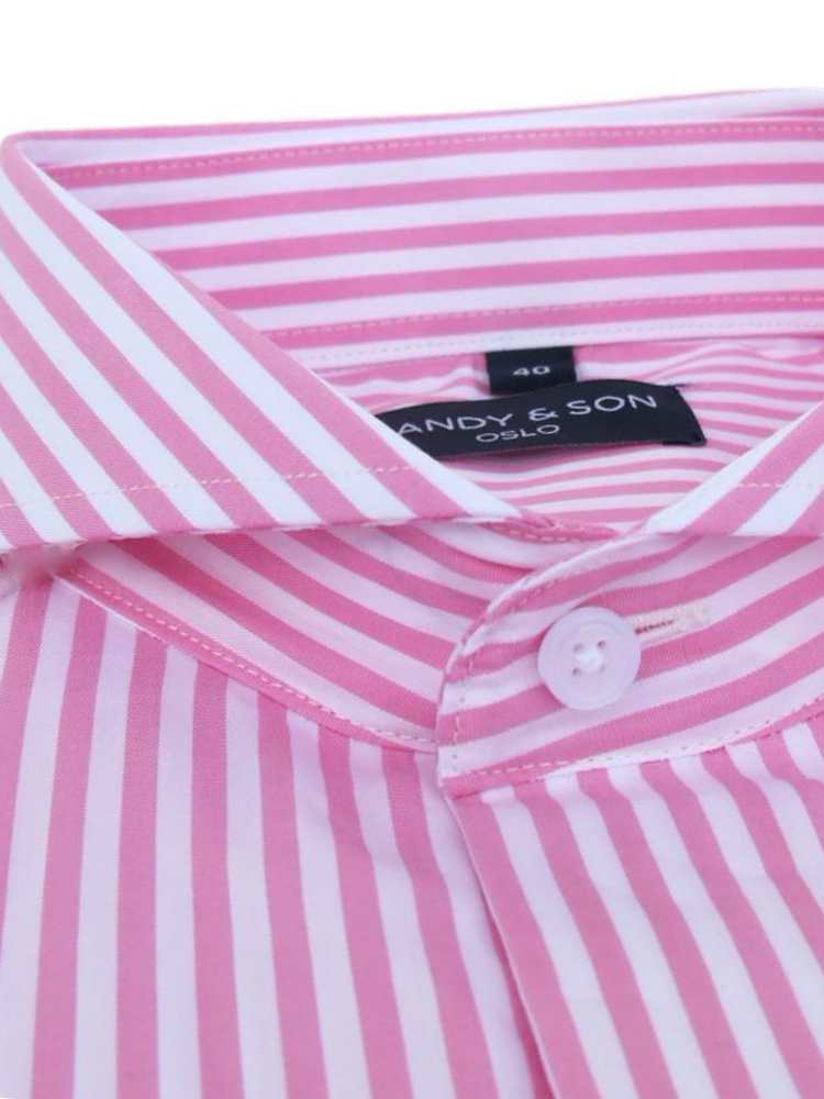 Dandy & Son Extreme Cutaway collar shirt in big pink stripes french cuff