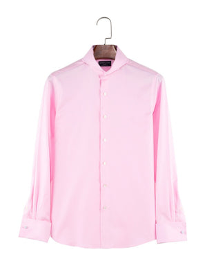 Dandy & Son Extreme Cutaway collar shirt in premium cotton with french cuff close up opened