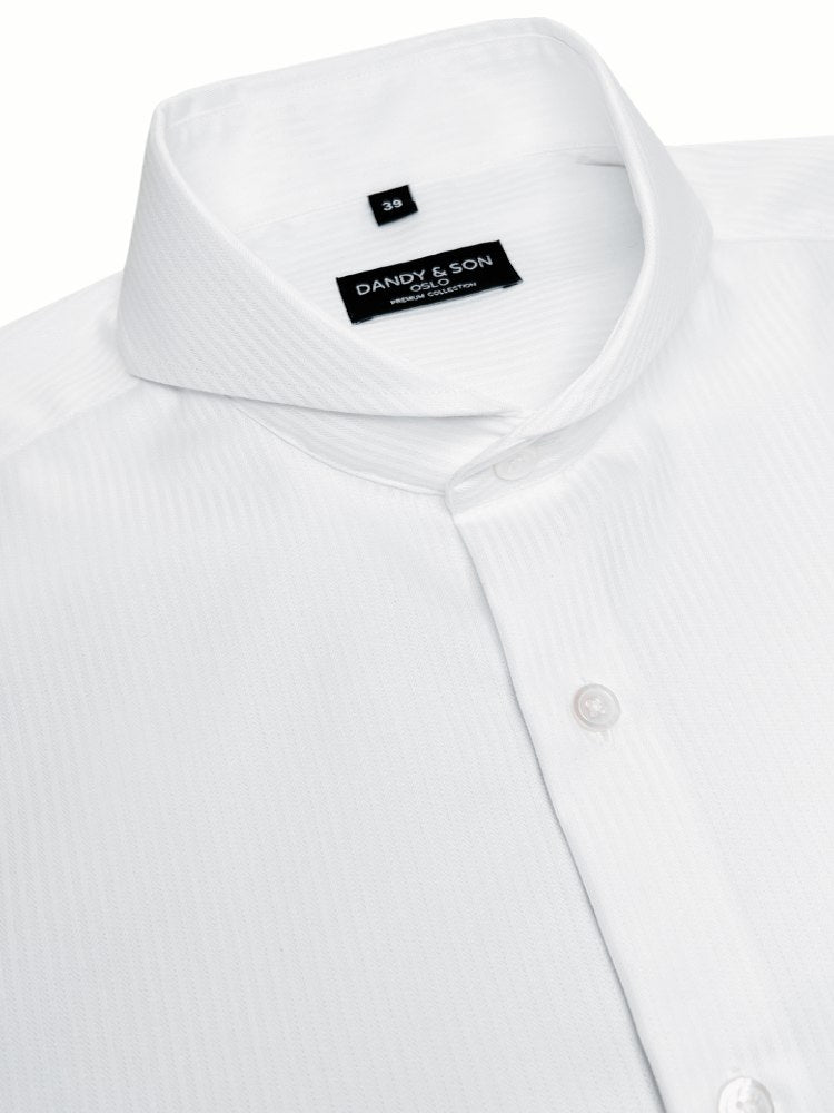 Extreme Cutaway Collar White Dress Shirt In a Striped Cotton fabric