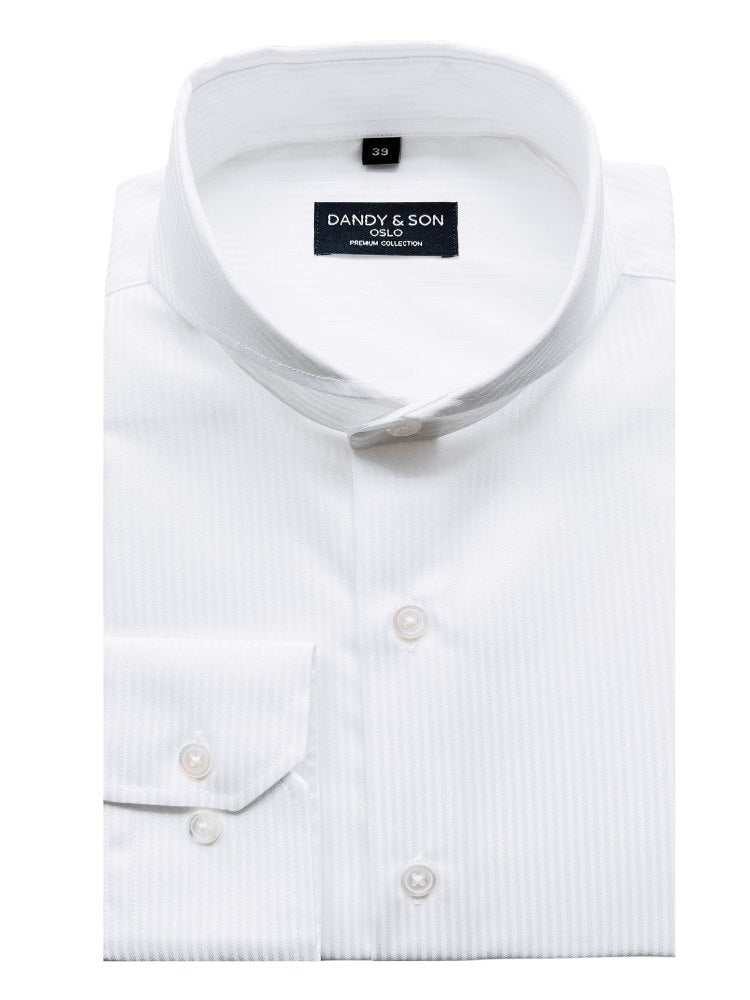 Extreme Cutaway Collar White Dress Shirt In a Striped Cotton fabric