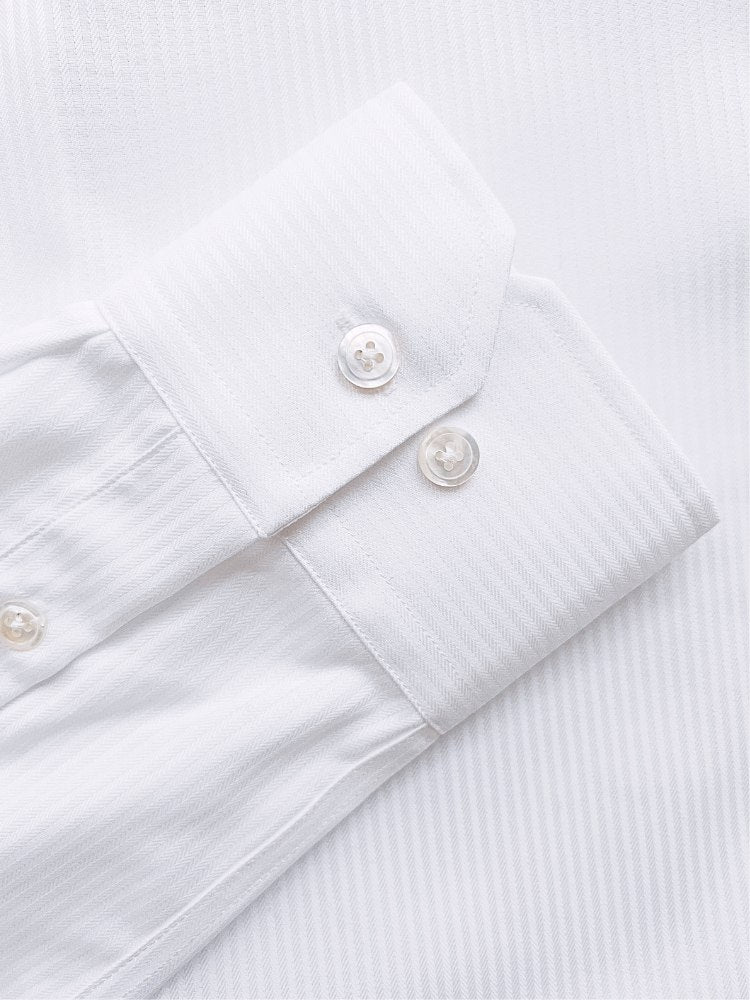 Extreme Cutaway Collar White Dress Shirt In a Striped Cotton Fabric Close Up