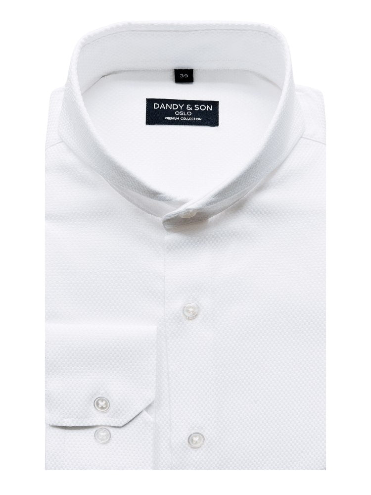 a white dress shirt Twill Natural Stretch Cotton dry performance fabric with 4 Extreme Cutaway White Textured Shirt