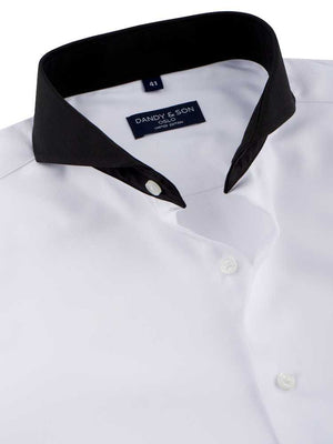 Limited Edition Extreme Cutaway Collar White With Black Contrast Men's Dress Shirt Flat Lay Open Button