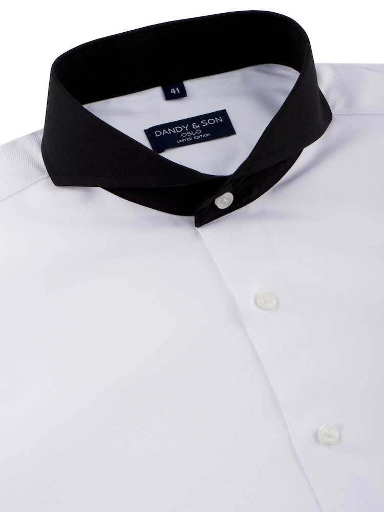 Limited Edition Extreme Cutaway Collar White With Black Contrast Men's Dress Shirt Flat Lay