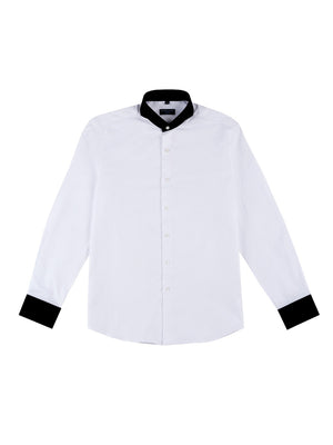 Limited Edition Extreme Cutaway Collar White With Black Contrast Men's Dress Shirt Opened