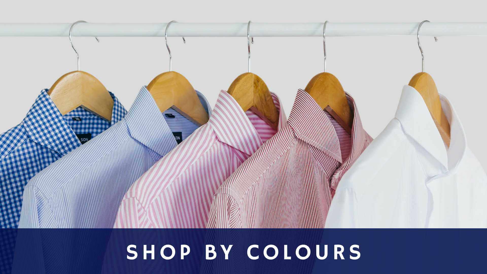 Selection of dandy and son extreme cutaway collar shirt on hangers